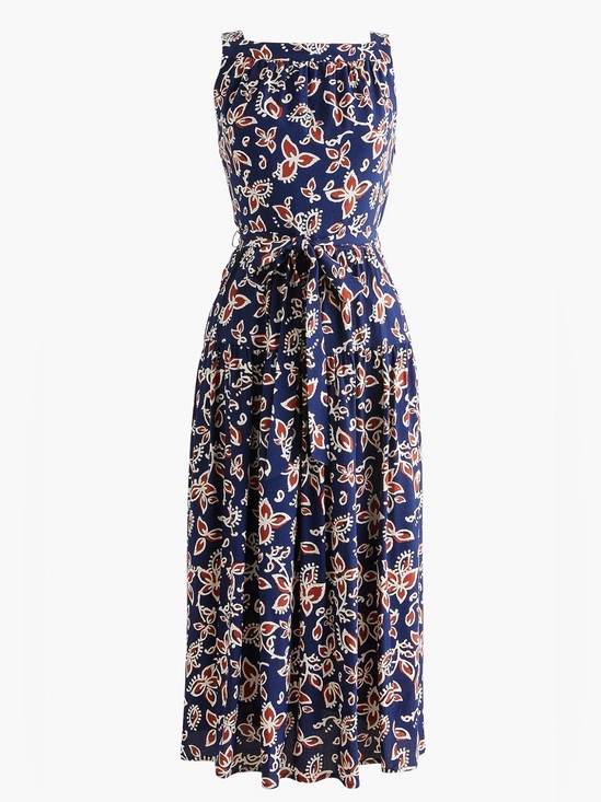 J. Crew Factory Dresses & Skirts - Navy Floral Tie-Waist Midi Dress